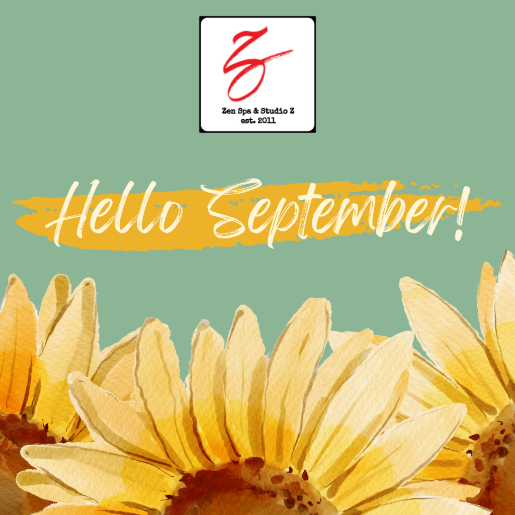 a picture of a bunch of sunflowers with the words hello september