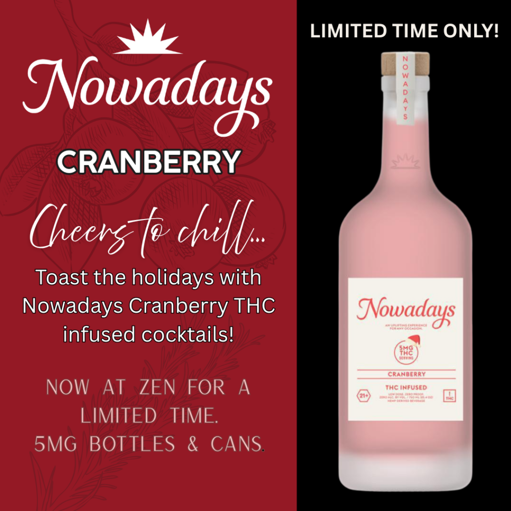 a bottle of cranberry wine on a red and black background